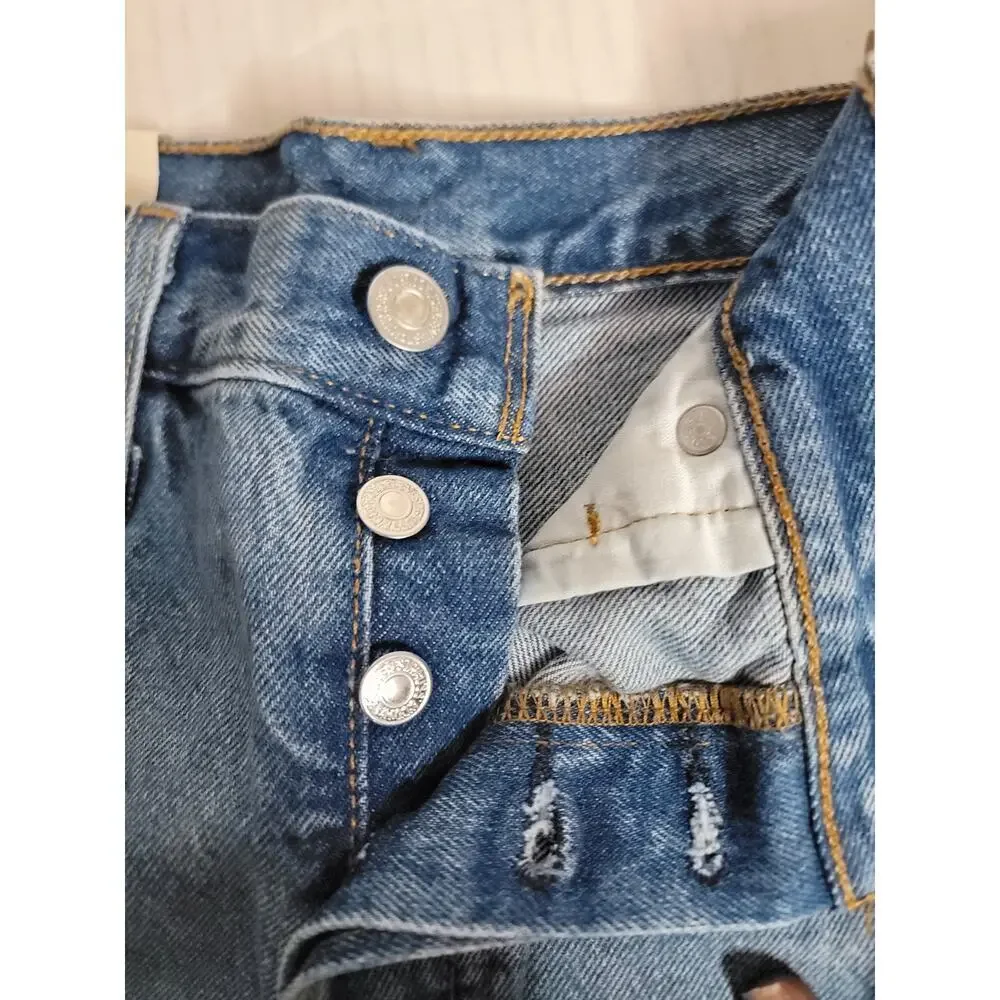 Levis Premium 501 Denim Shorts SZ 32 High Rise Button Fly Distressed Big E NEW